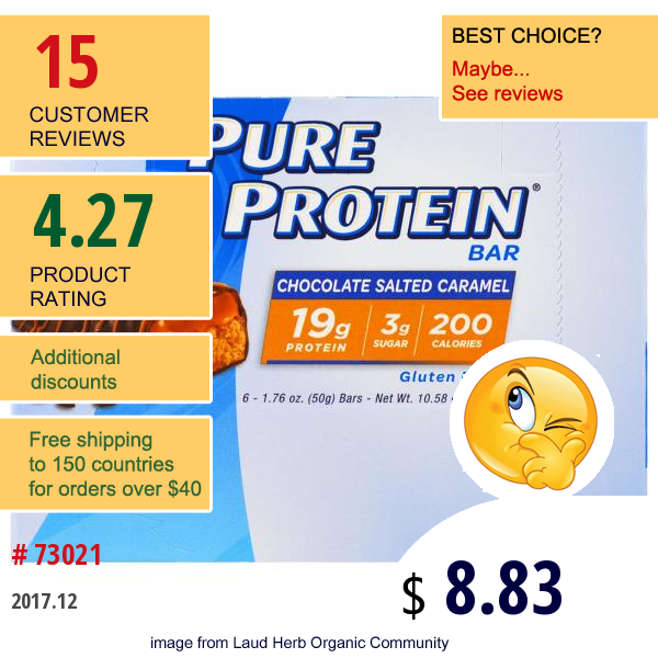 Pure Protein, Chocolate Salted Caramel Bar, 6 Bars, 1.76 Oz (50 G) Each