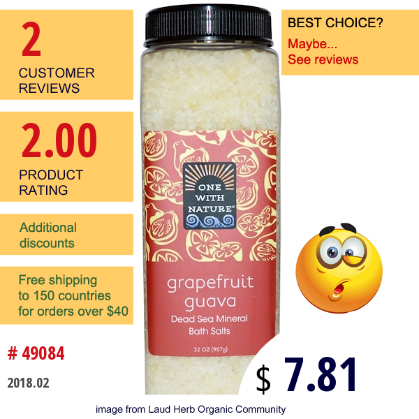 One With Nature, Dead Sea Mineral Bath Salts, Grapefruit Guava, 32 Oz (907 G)  