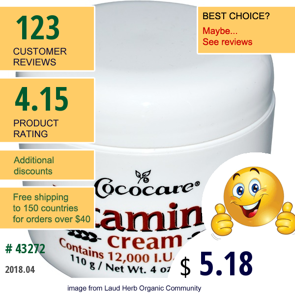 Cococare, Vitamin E Cream, 12,000 Iu, 4 Oz (110 G)
