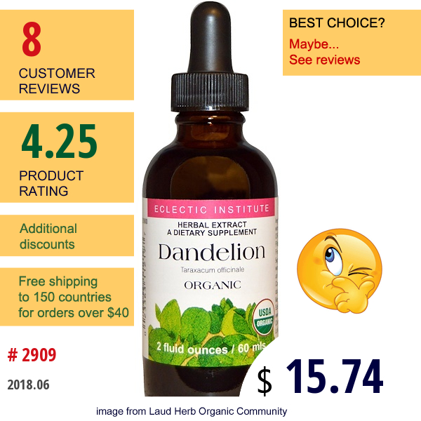 Eclectic Institute, Organic Dandelion, 2 Fl Oz (60 Ml)  