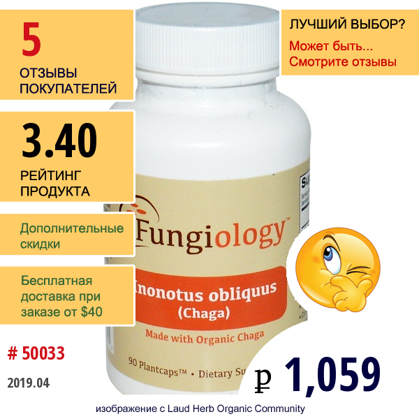 Fungiology, Трутовик Скошенный (Чага), 90 Растительных Капсул  
