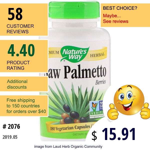 Natures Way, Saw Palmetto Berries, 585 Mg, 180 Vegetarian Capsules