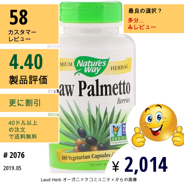 Natures Way, ノコギリヤシの果実、585Mg、ベジタリアンカプセル180個