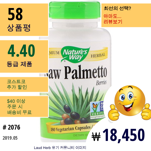 Natures Way, 쏘팔메토 베리, 585 Mg, 베지테리언 캡슐 180정