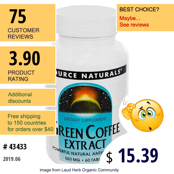 Source Naturals, Green Coffee Extract, 500 Mg, 60 Tablets