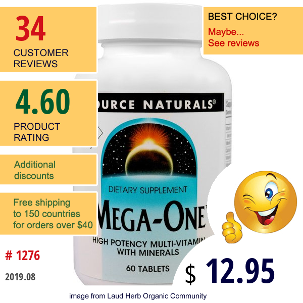 Source Naturals, Mega-One, No Iron, 60 Tablets