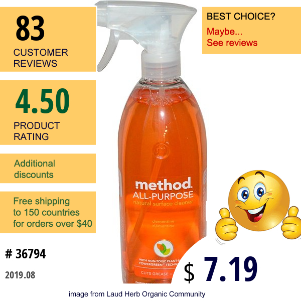 Method, All-Purpose Natural Surface Cleaner, Clementine, 28 Fl Oz (828 Ml)