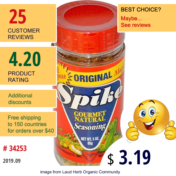 Modern Products, Spike Gourmet Natural Seasoning, Original Magic!, 3 Oz (85 G) Modern Products, Spike Gourmet Natural Seasoning, Original Magic!, 3 Oz (85 G)