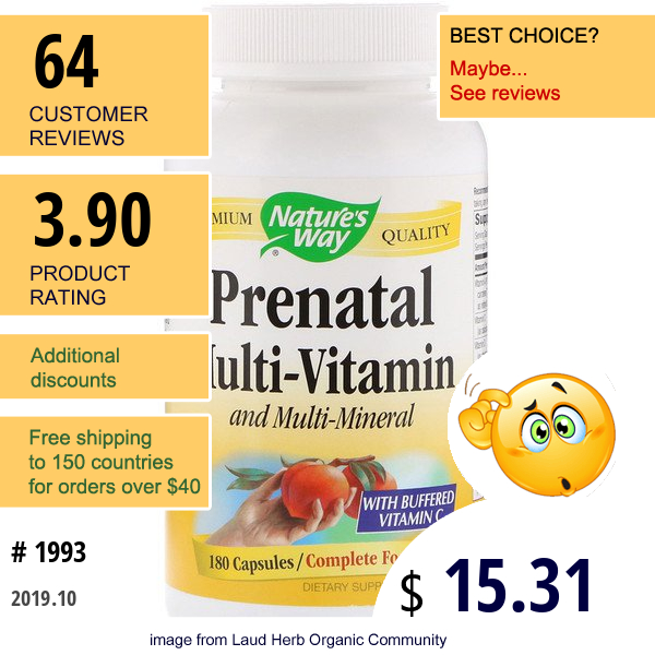 Nature'S Way, Prenatal Multi-Vitamin And Multi-Mineral, 180 Capsules