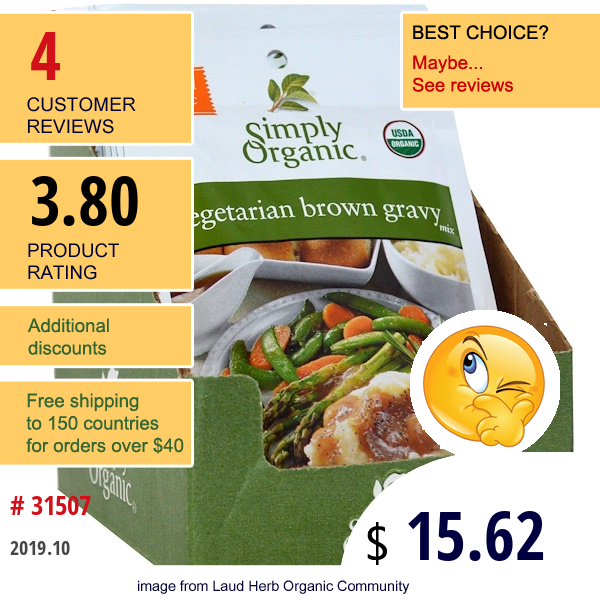 Simply Organic, Vegetarian Brown Gravy Mix, 12 Packets, 1.00 Oz (28 G)  