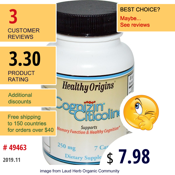 Healthy Origins, Cognizin Citicoline, 250 Mg, 7 Capsules  