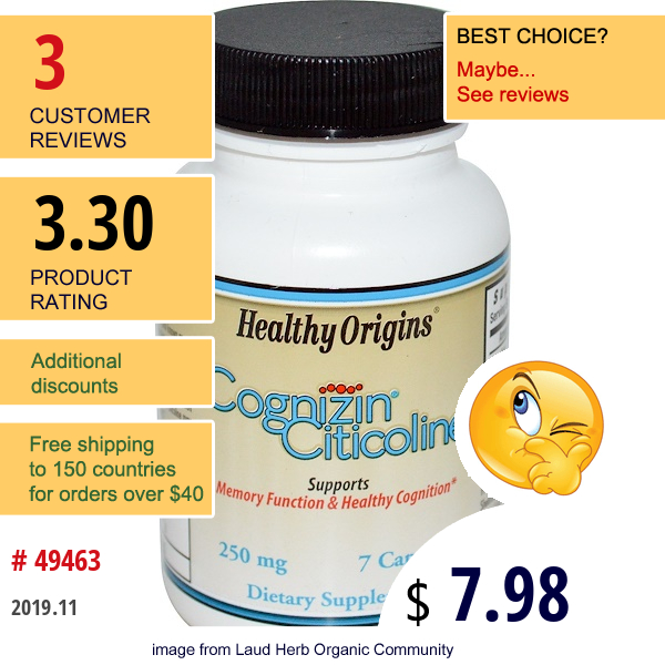Healthy Origins, Cognizin Citicoline, 250 Mg, 7 Capsules Healthy Origins, Cognizin Citicoline, 250 Mg, 7 Capsules