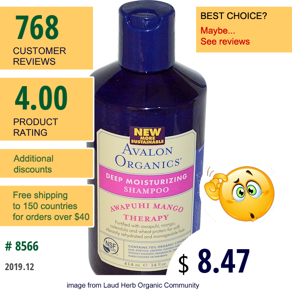 Avalon Organics, Deep Moisturizing Shampoo, Awapuhi Mango Therapy, 14 Fl Oz (414 Ml)  