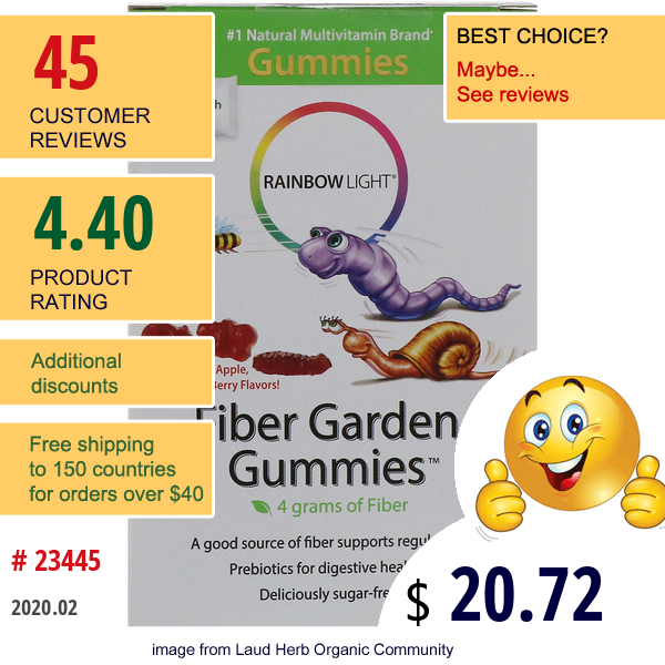 Rainbow Light, Fiber Garden Gummies, Sour Berry, Apple & Mandarin Flavors, 30 Packets, 4 Gummies (8 G) Each