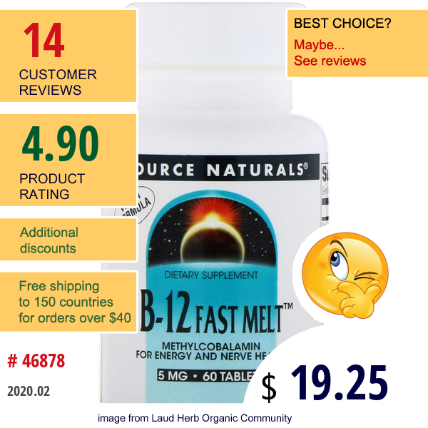 Source Naturals, B-12 Fast Melt, 5 Mg, 60 Tablets