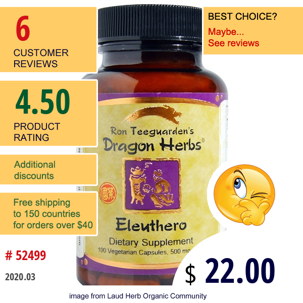 Dragon Herbs, Eleuthero, 500 Mg, 100 Veggie Caps