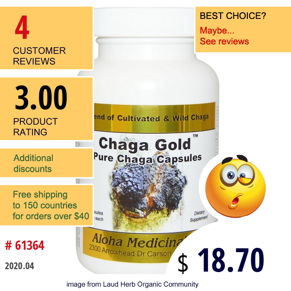 Aloha Medicinals, Chaga Gold, 90 Capsules  