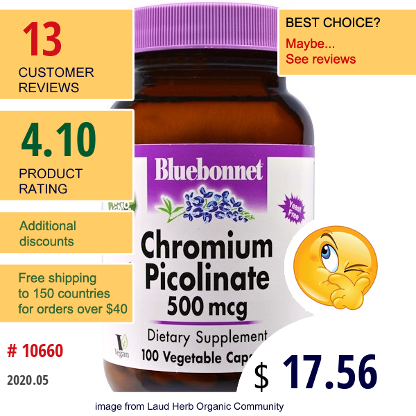 Bluebonnet Nutrition, Chromium Picolinate, 500 Mcg, 100 Vegetable Capsules
