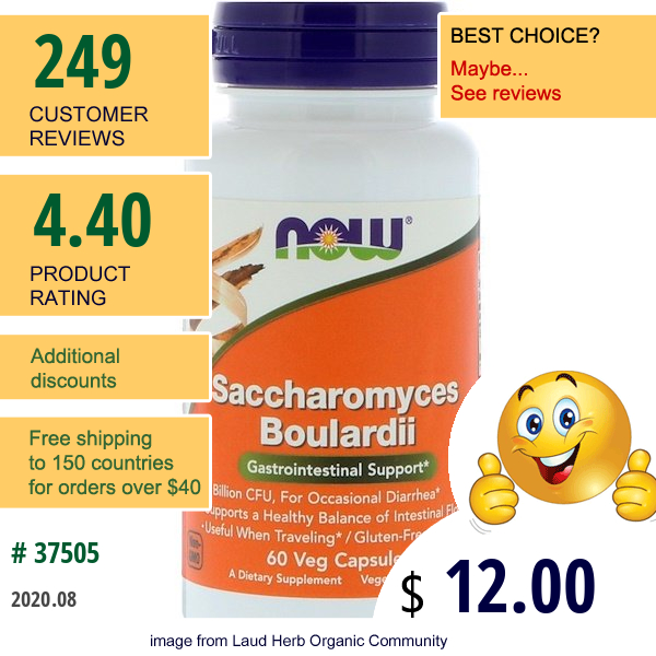 Now Foods, Saccharomyces Boulardii, Gastrointestinal Support, 60 Veg Capsules