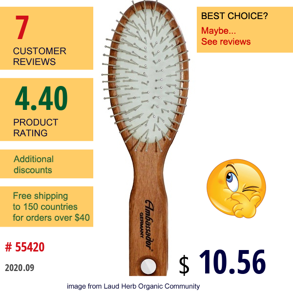 Fuchs Brushes, Ambassador Hairbrushes, Wood Small Oval/Steel Pin, 1 Hair Brush  