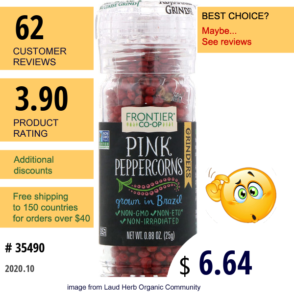 Frontier Natural Products, Pink Peppercorns, 0.88 Oz (25 G)