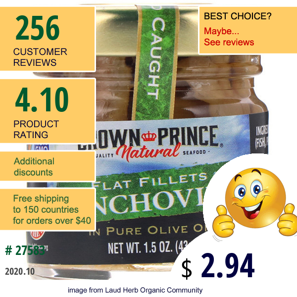 Crown Prince Natural, Anchovies, Flat Fillets, In Pure Olive Oil, 1.5 Oz (43 G)