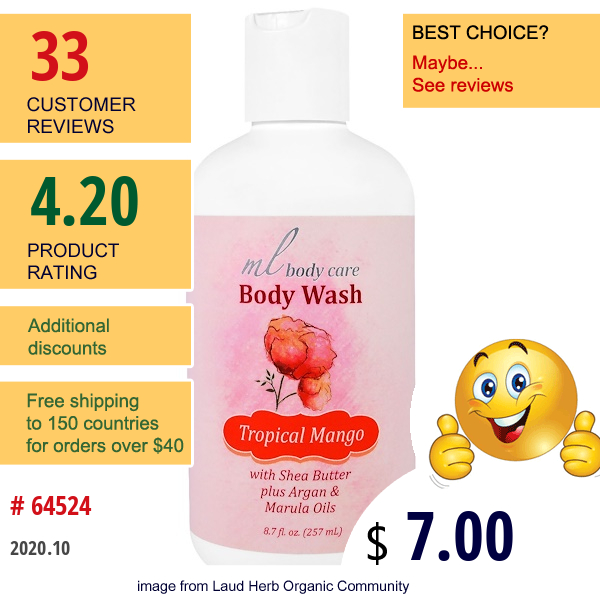 Madre Labs, Body Wash, Tropical Mango, Cleansing With Argan & Marula Oils + Shea Butter, 8.7 Fl. Oz. (257 Ml)  