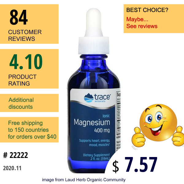 Trace Minerals Research, Ionic Magnesium, 400 Mg, 2 Fl Oz (59 Ml)