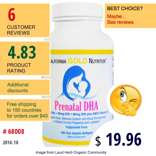 California Gold Nutrition, Prenatal Dha, 450 Mg, 180 Fish Gelatin Softgels