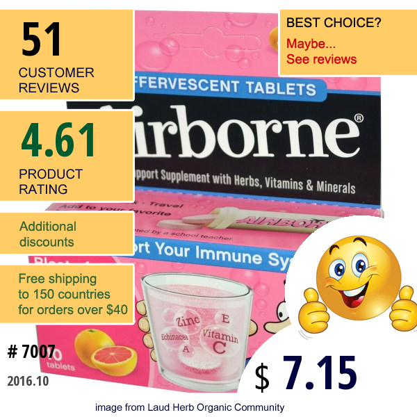 Airborne, Blast Of Vitamin C, Pink Grapefruit, 10 Effervescent Tablets