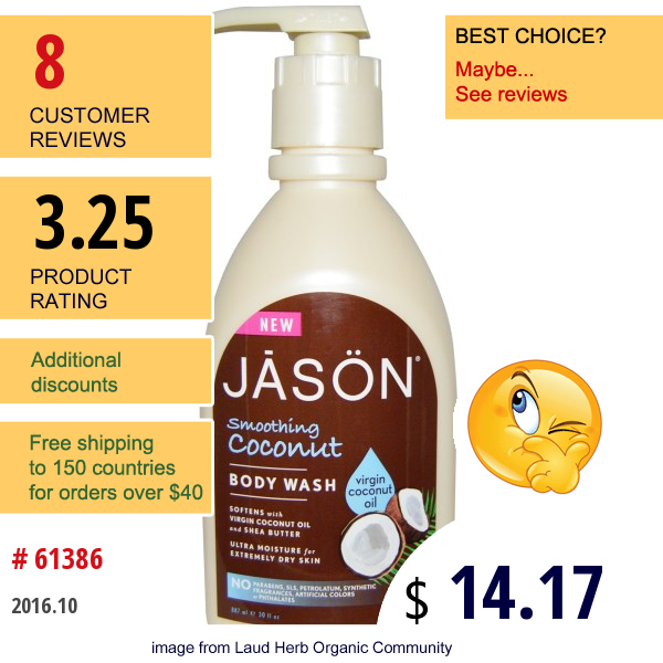 Jason Natural, Body Wash, Smoothing Coconut, 30 Fl Oz (887 Ml)