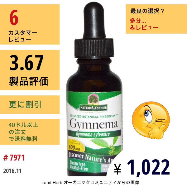 Natures Answer, ギムネマ、アルコールフリー、 600 Mg、1 液量オンス (30 Ml)