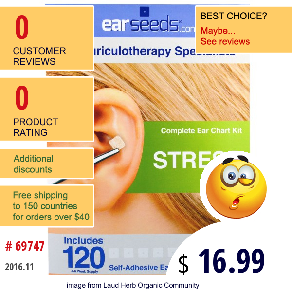 Earseeds, Complete Ear Chart Kit, Stress, 120 Ear Seeds  