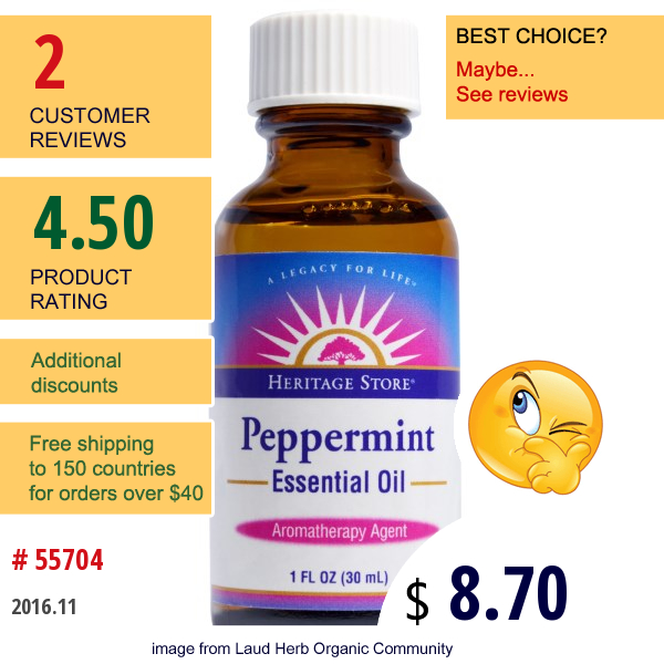 Heritage Products, Essential Oil, Peppermint, 1 Fl Oz (30 Ml)