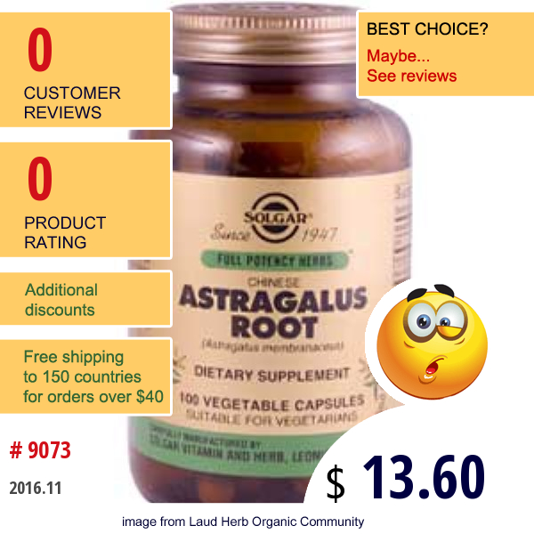 Solgar, Chinese Astragalus Root, 100 Veggie Caps  