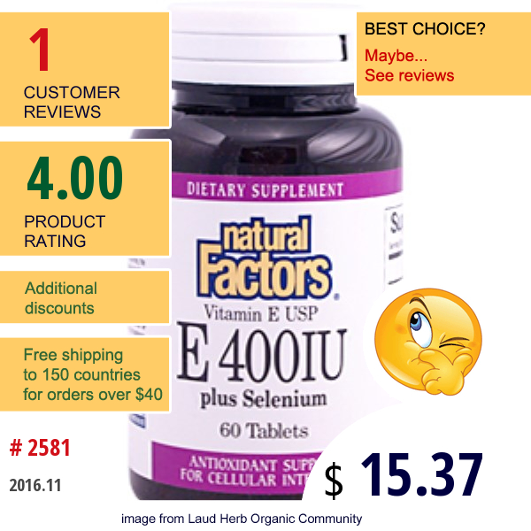 Natural Factors, E 400 Iu Plus Selenium, 60 Tablets  