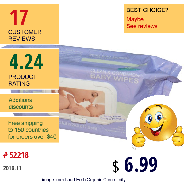 Lansinoh, Clean & Condition Baby Wipes, 80 Wipes, 7.9 X 6.9 In (20 X 17.5 Cm)