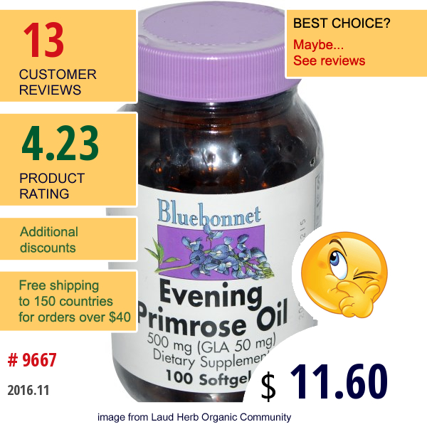 Bluebonnet Nutrition, Evening Primrose Oil, 500 Mg, 100 Softgels
