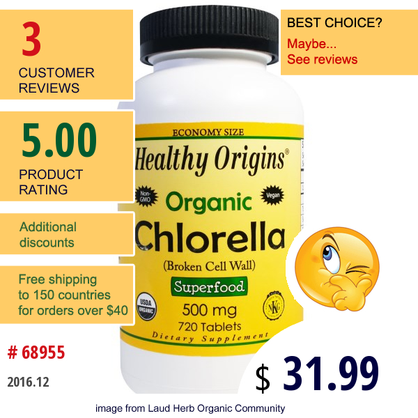 Healthy Origins, Organic, Chlorella, Superfood, 720 Tablets