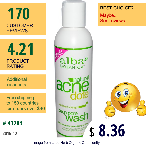 Alba Botanica, Natural Acne Dote, Deep Pore Wash, Oil-Free, 6 Fl Oz (177 Ml)