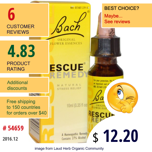 Bach, Original Flower Essences, Rescue Remedy, 0.35 Fl Oz (10 Ml)