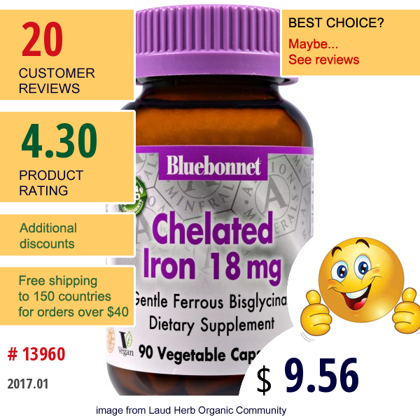 Bluebonnet Nutrition, Chelated Iron, 18 Mg, 90 Veggie Caps