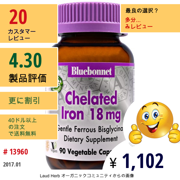 Bluebonnet Nutrition, キレート鉄、18 Mg、90ベジキャップ