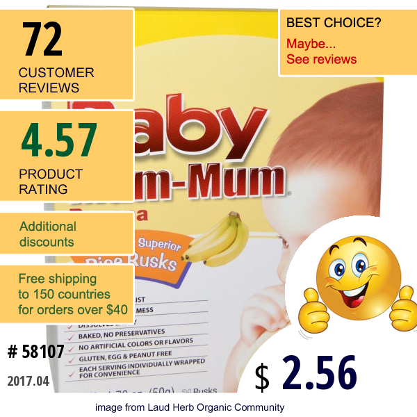 Hot Kid, Baby Mum-Mum, Selected Superior Rice Rusks, Banana, 24 Rusks, 1.76 Oz (50 G)