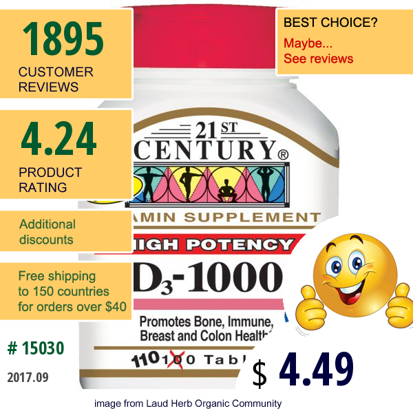 21St Century, Vitamin D3, High Potency, 1000 Iu, 110 Tablets