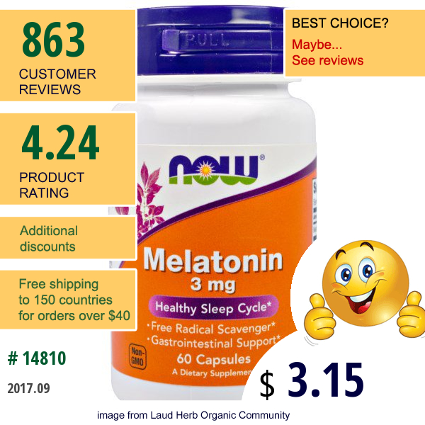 Now Foods, Melatonin, 3 Mg, 60 Capsules