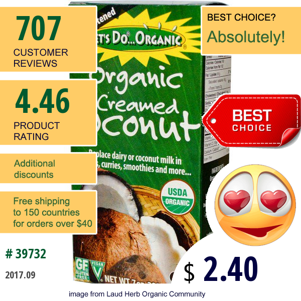 Edward & Sons, Organic Creamed Coconut, Unsweetened, 7 Oz (200 G)