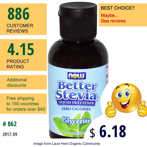 Now Foods, Better Stevia, Liquid Sweetener, Glycerite, 2 Fl Oz (60 Ml)