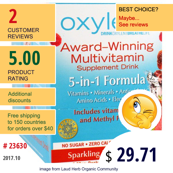 Vitalah, Oxylent, Multivitamin Supplement Drink, Sparkling Berries, 30 Packets, (6.3 G) Each
