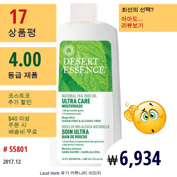 Desert Essence, 울트라 케어 마우스워쉬, 메가 민트, 16 Fl Oz (480 Ml)